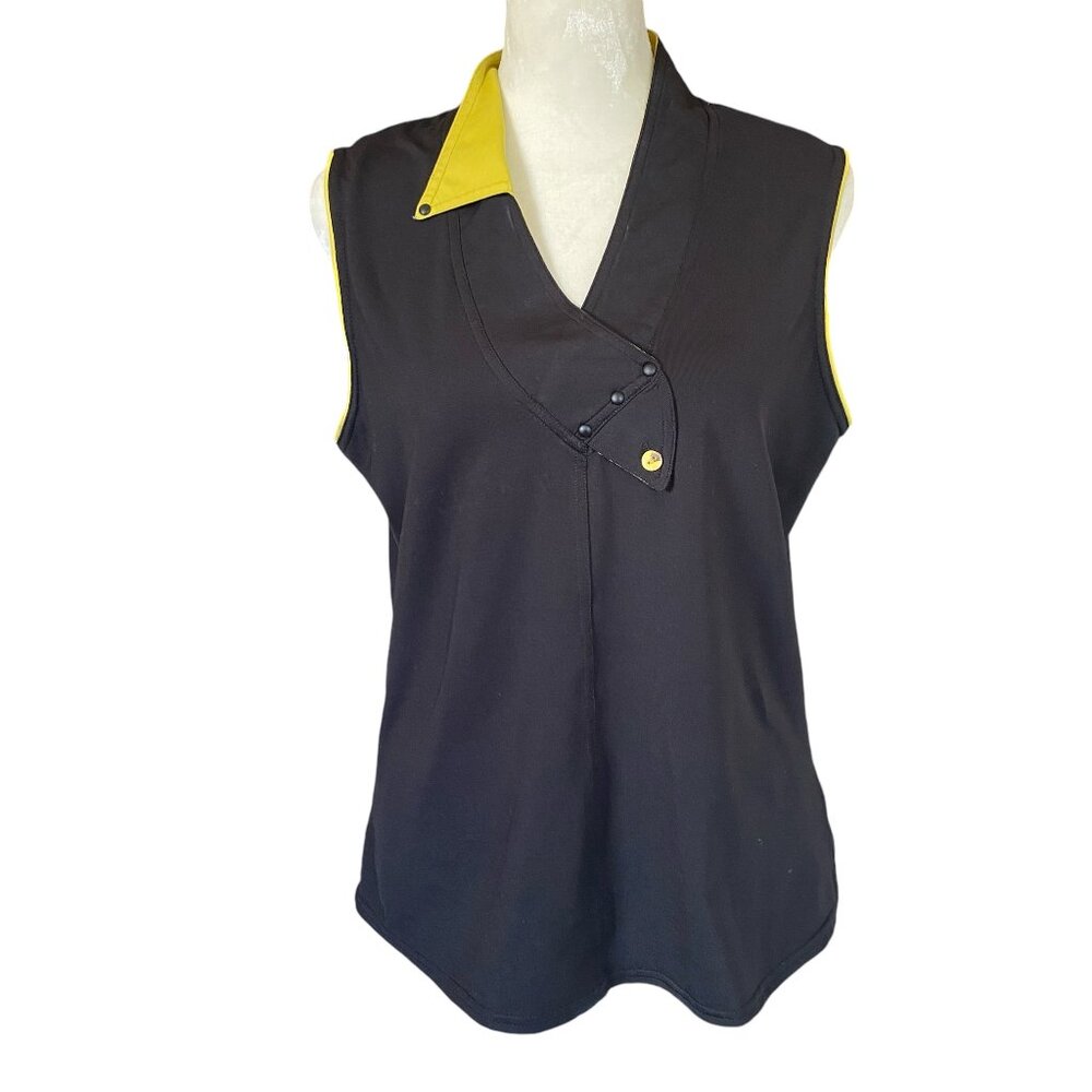 Jamie Sadock women's size medium black yellow sleeveless active polo tank top